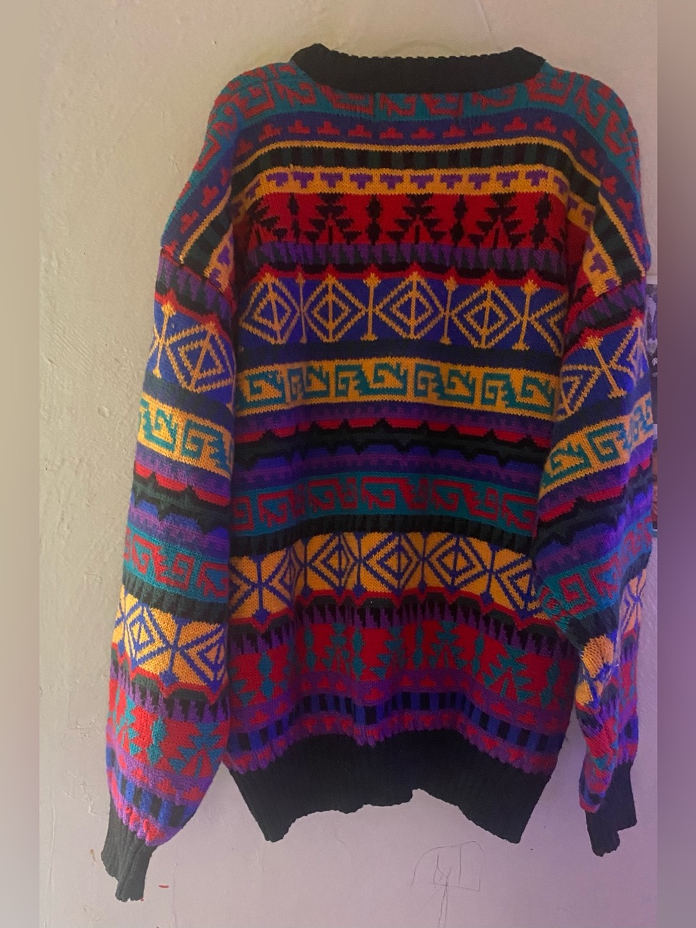 Obermeyer wild Aztec geometric crew neck wool blend Denali sweater - Picture 5 of 7